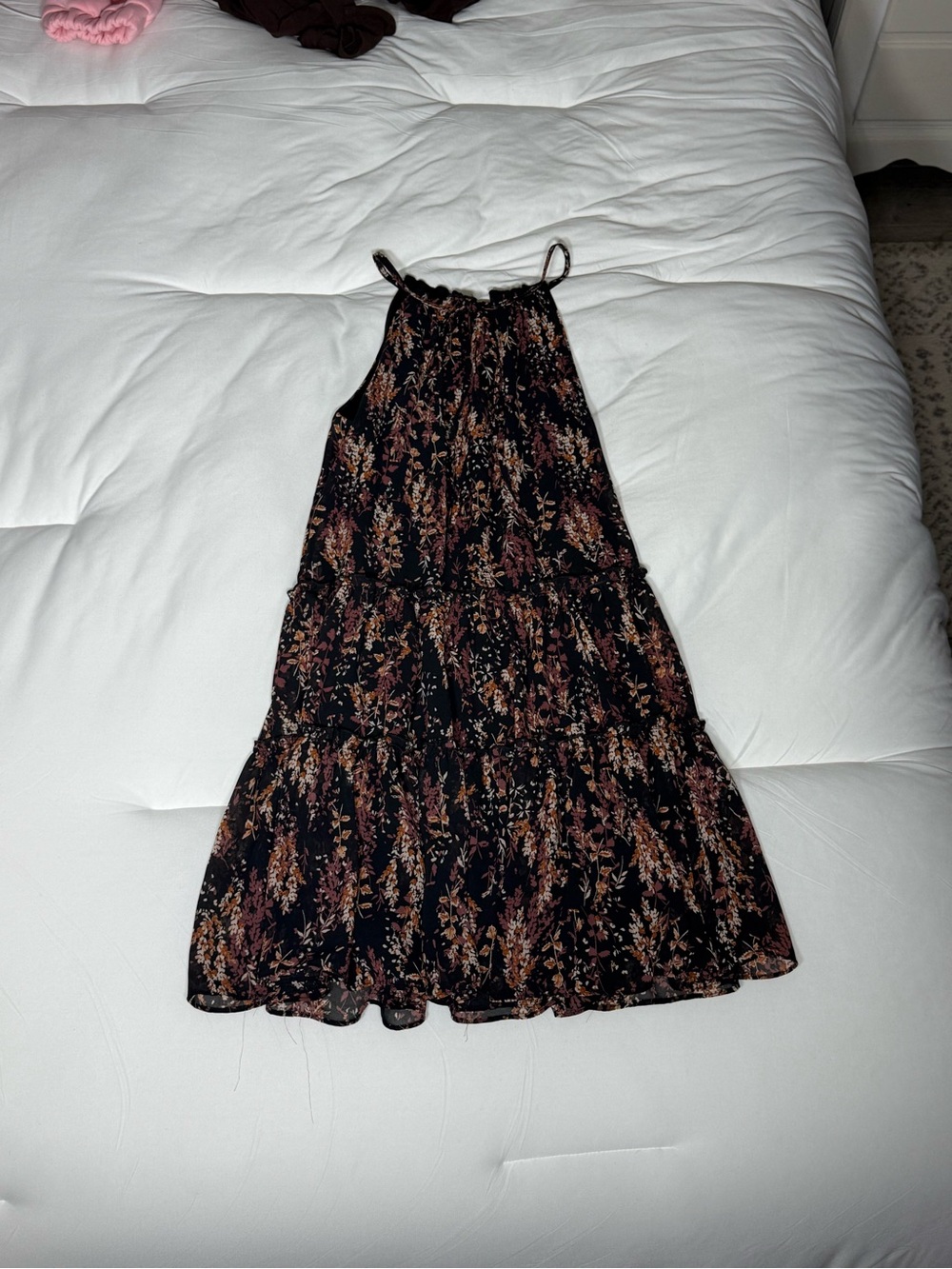 DREW Black Floral Tiered Halter Dress
